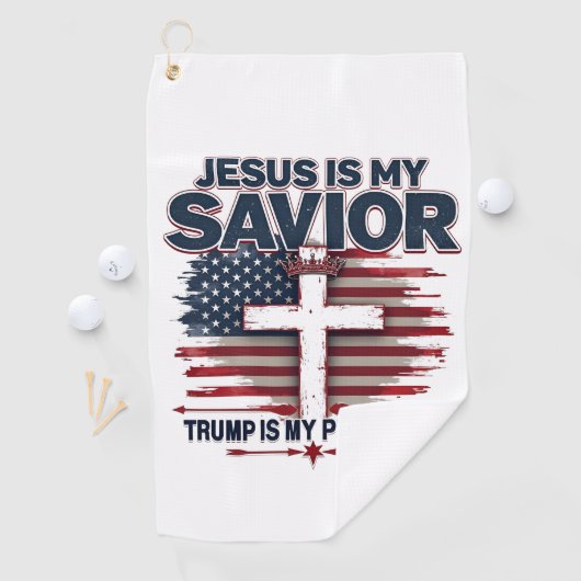 イエスは私の救い主であり、トランプは私の大統領であおもしろいる ゴルフタオル (インサイチュ)