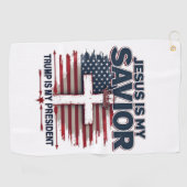 イエスは私の救い主であり、トランプは私の大統領であおもしろいる ゴルフタオル (横)