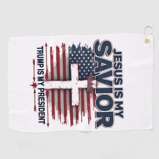 イエスは私の救い主であり、トランプは私の大統領であおもしろいる ゴルフタオル (横)