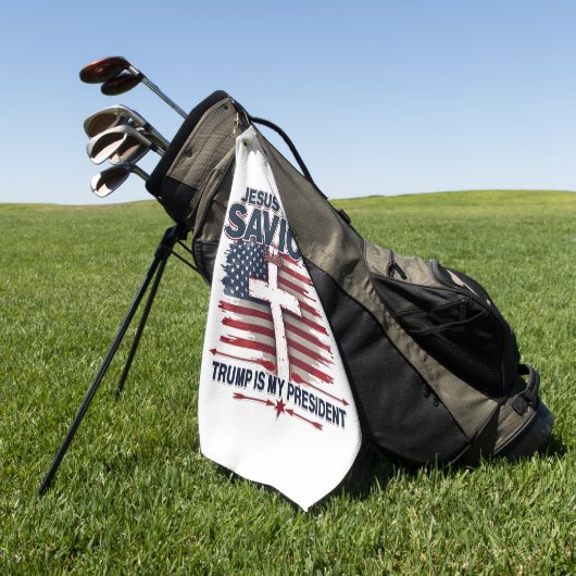 イエスは私の救い主であり、トランプは私の大統領であおもしろいる ゴルフタオル (グリーン)