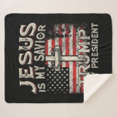 イエスは私の救い主であり、トランプは私の大統領アメリカ人である シェルパブランケット (正面(横))