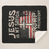 イエスは私の救い主であり、トランプは私の大統領アメリカ人である シェルパブランケット (正面(横))