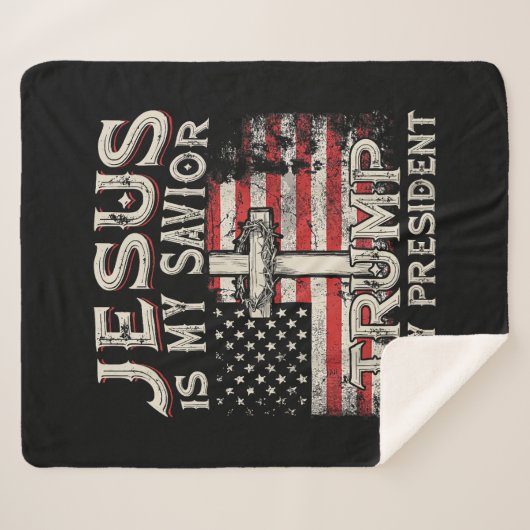 イエスは私の救い主であり、トランプは私の大統領アメリカ人である シェルパブランケット (正面(横))