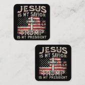 イエスは私の救い主であり、トランプは私の大統領アメリカ人である スクエア名刺 (正面/裏面)