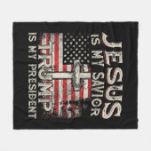 イエスは私の救い主であり、トランプは私の大統領アメリカ人である フリースブランケット (正面(横))