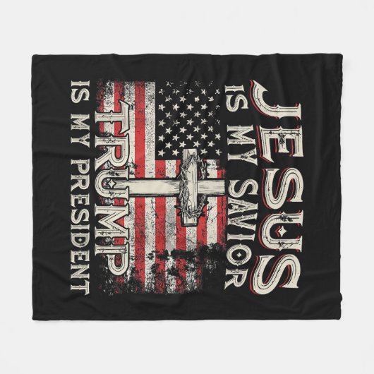 イエスは私の救い主であり、トランプは私の大統領アメリカ人である フリースブランケット (正面(横))