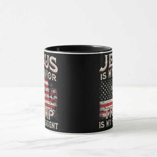 イエスは私の救い主であり、トランプは私の大統領アメリカ人である マグカップ (中央)