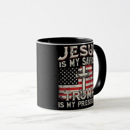 イエスは私の救い主であり、トランプは私の大統領アメリカ人である マグカップ (正面右)
