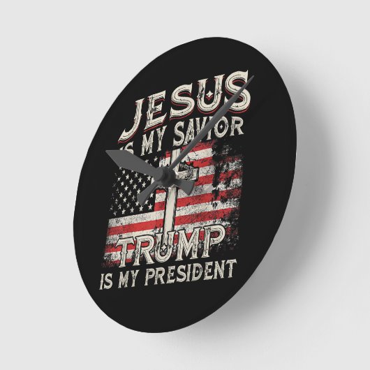 イエスは私の救い主であり、トランプは私の大統領アメリカ人である ラウンド壁時計 (傾斜)