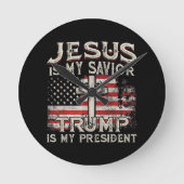 イエスは私の救い主であり、トランプは私の大統領アメリカ人である ラウンド壁時計 (正面)