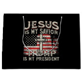 イエスは私の救い主であり、トランプは私の大統領アメリカ人である ラージペーパーバッグ (正面)
