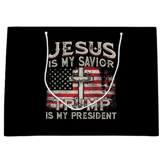 イエスは私の救い主であり、トランプは私の大統領アメリカ人である ラージペーパーバッグ (正面)