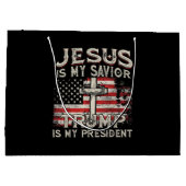 イエスは私の救い主であり、トランプは私の大統領アメリカ人である ラージペーパーバッグ (裏面)