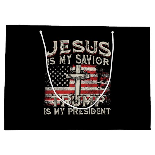 イエスは私の救い主であり、トランプは私の大統領アメリカ人である ラージペーパーバッグ (裏面)