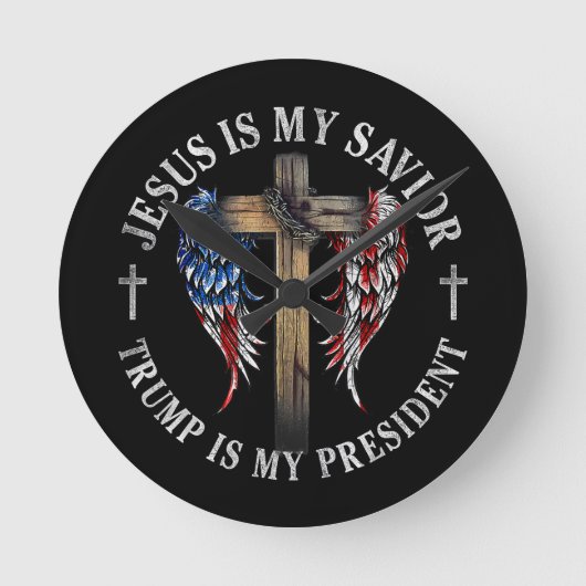 イエスは私の救い主であり、トランプは私の大統領2024 USA ラウンド壁時計 (正面)