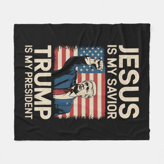 イエスは私の救い主であり、トランプは私の大統領47アメリカ フリースブランケット (正面(横))