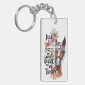 イエスは私の救い主である馬は私のセラピーであるおもしろい キーホルダー (正面左)