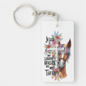 イエスは私の救い主である馬は私のセラピーであるおもしろい キーホルダー (正面)