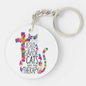 イエスは私の救い主の猫であり、私のセラピーおもしろい キーホルダー (裏面)