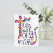 イエスは私の救い主の猫であり、私のセラピーおもしろい ポストカード (スタンド正面)