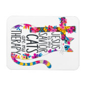 イエスは私の救い主の猫であり、私のセラピーおもしろい マグネット (横)