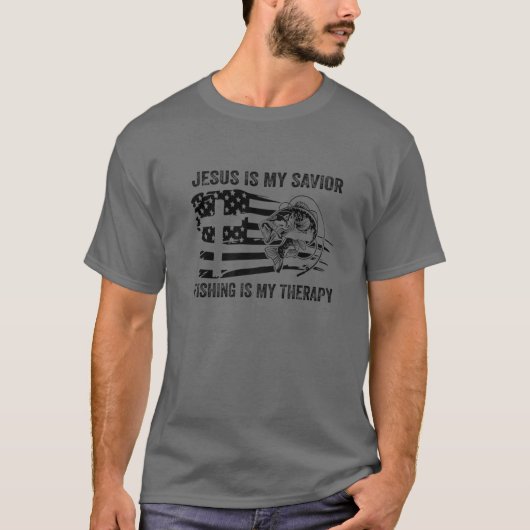 イエスは私の救い主魚釣りは私のセラピーアメリカ人 Tシャツ (正面)