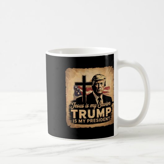 イエスは私の救世主、トランプは私の大統領、聖書の教え コーヒーマグカップ (右)