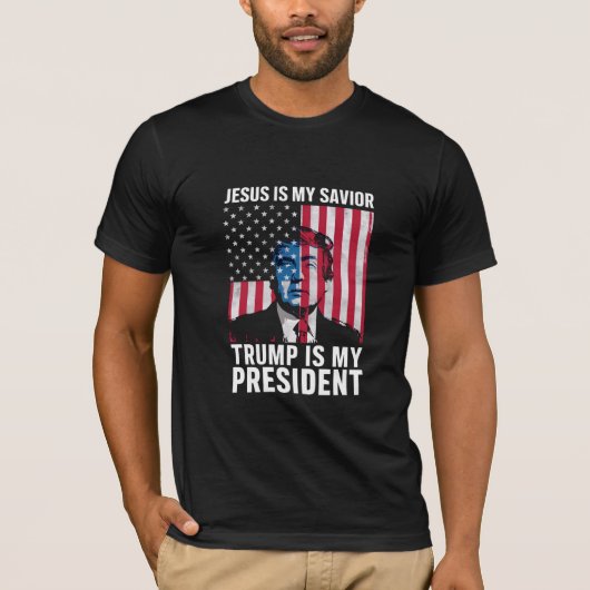 イエスは私の救世主 トランプは私の大統領 2024 Tシャツ (正面)