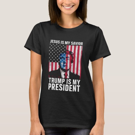 イエスは私の救世主 トランプは私の大統領 2024 Tシャツ (正面)
