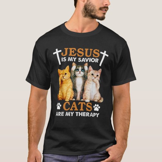 イエスは私の救世主 猫は私の癒し クリスチャン F Tシャツ (正面)