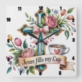 イエスは私の杯に入る スクエア壁時計 (正面)