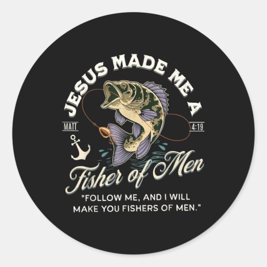 イエスは私を人々のクリスチャンの魚のおもしろい釣り人にした ラウンドシール (正面)