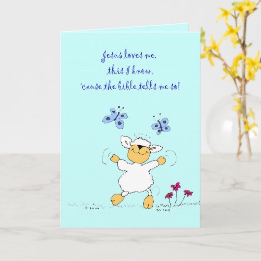 イエスは私を愛している。羊、グリーティングカード カード (黄色い花)