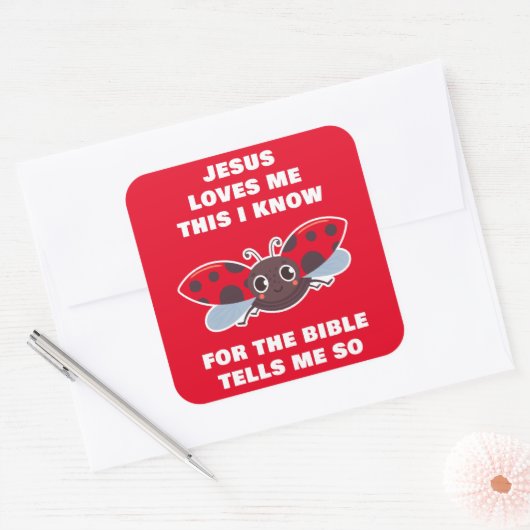 イエスは私を愛し、私はLadybugキリスト教の信仰を知っている スクエアシール (封筒)