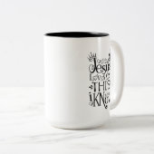 イエスは私を愛するキリスト教の信仰引用文ブラック ツートーンマグカップ (正面右)