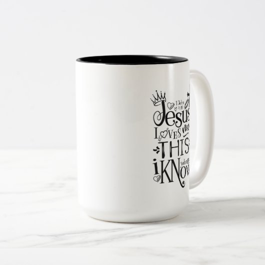 イエスは私を愛するキリスト教の信仰引用文ブラック ツートーンマグカップ (正面右)