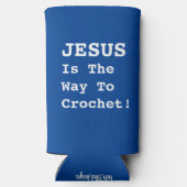 "イエスは編み針への道である！" -おもしろい引用文 スリム缶クーラー (裏面)