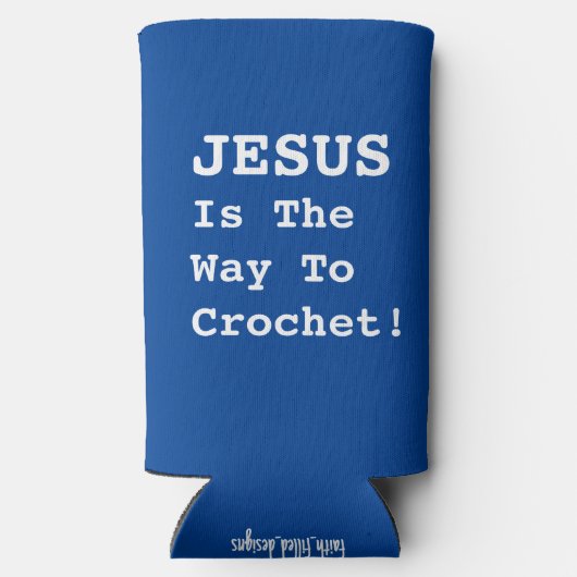 "イエスは編み針への道である！" -おもしろい引用文 スリム缶クーラー (裏面)