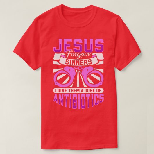 イエスは罪人の矯正を許し気にた Tシャツ (デザイン正面)