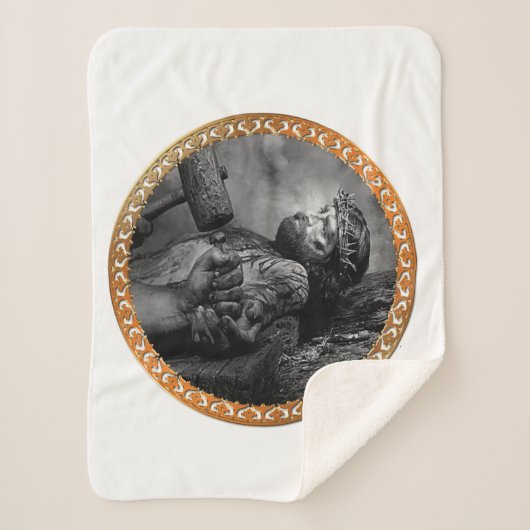 イエスは腕と手を縛られて釘付けになった シェルパブランケット (正面)