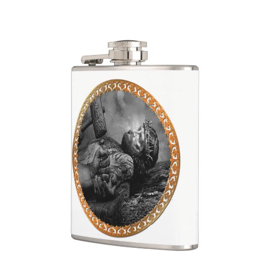 イエスは腕と手を縛られて釘付けになった フラスク (左)