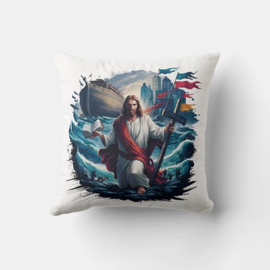 イエスは船の近くで嵐を鎮め素晴らした クッション (裏面)