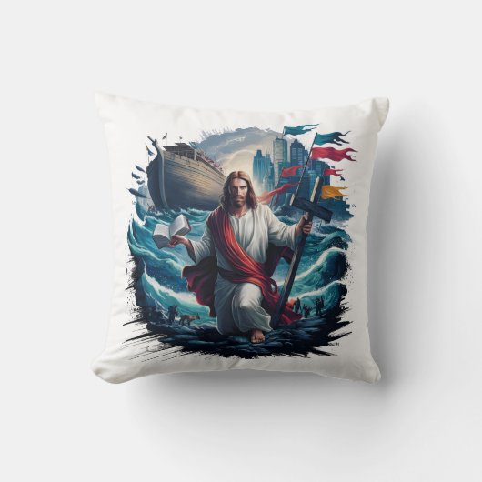 イエスは船の近くで嵐を鎮め素晴らした クッション (正面)