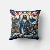 イエスは荒れ狂う海の中に立インスパイアち、信仰を持つ クッション (裏面)