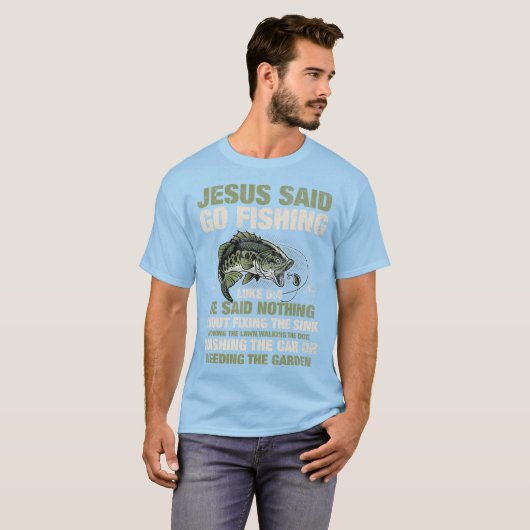 イエスは行く魚釣り魚の話バイブルAngling Bas Tシャツ (正面フル)