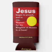 イエスは説教を始めた。マタイ4:17夕日 スリム缶クーラー (裏面)