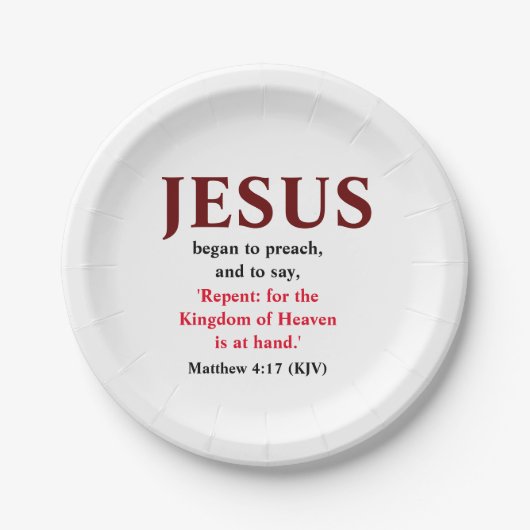 イエスは説教を始めた。マタイ4:17小 ペーパープレート (正面)