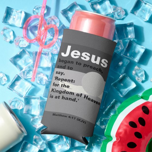 イエスは説教を始めた。マタイ4:17灰色の夕日 スリム缶クーラー (インサイチュ 夏)