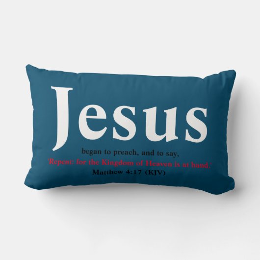 イエスは説教を始めた。マタイ4:17青 ランバークッション (裏面)