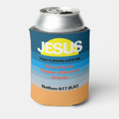 イエスは説教を始めた。マット。4:17ハワイアン夕日 缶クーラー (缶裏面)